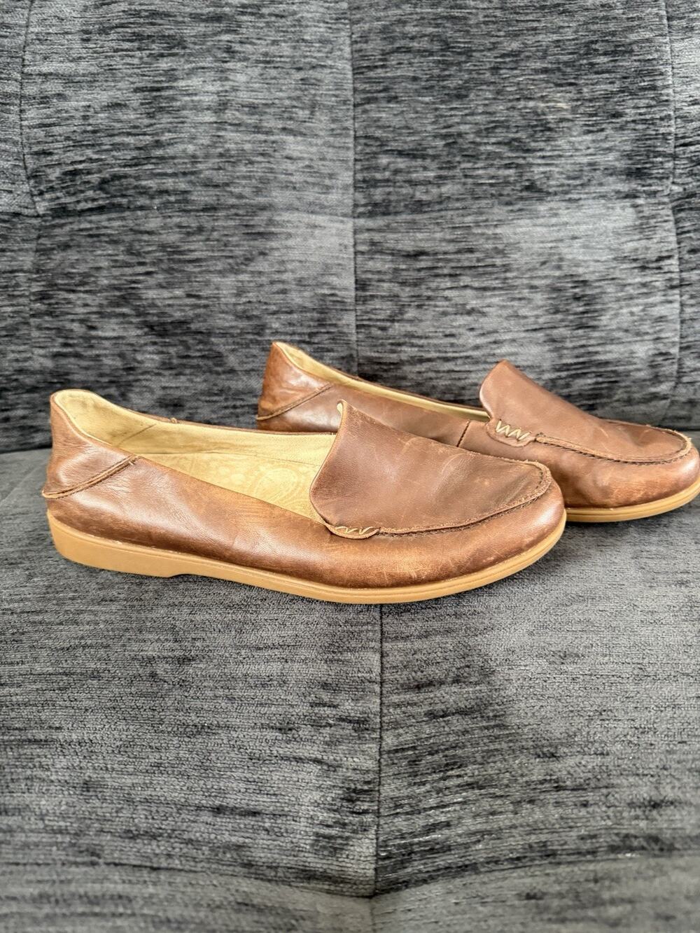 Olukai Kiele Loafers Dark Java Brown Leather Slip On Casual Flats Women's Size 9